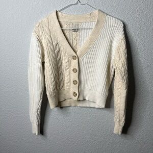 Joie Women Beige Button Down Cable Knit Cardigan Sweater SizeXS Cotton Preppy